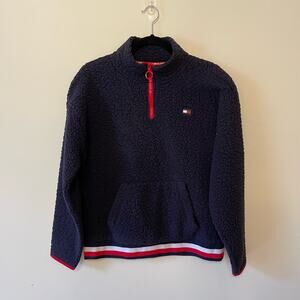 Tommy Hilfiger Sport M navy blue pullover sweater stripe white athleisure cozy